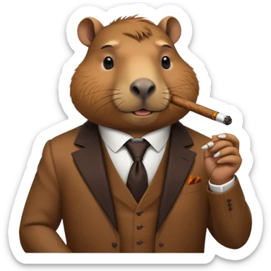 Capibara con un puro de tabaco y un traje elegante  sticker
