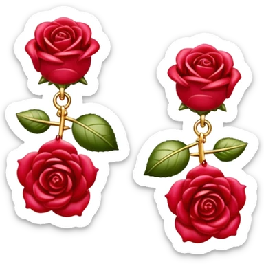 Hyper Realistic isolated, detailed, gold Dolce and Gabbana gold earrings with ruby gemstone roses sticker