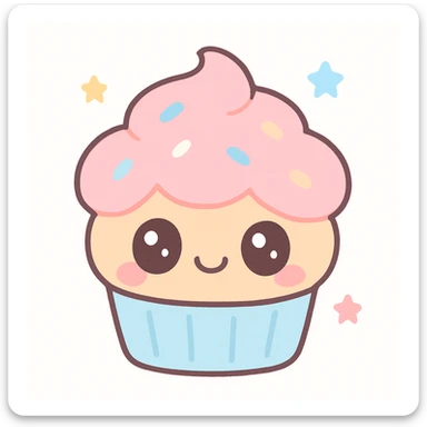 cute cupcake with pink icing, kawaii cartoon style sticker