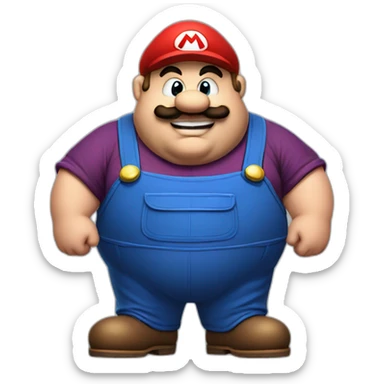 fat plumber with a costume of mario bros sticker