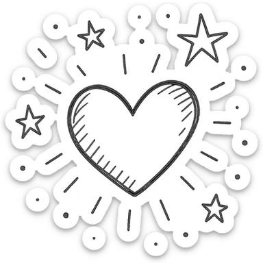 heart glowing in the dark, surrounded by stars, midnight theme sticker