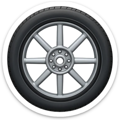 Front-view realistic wheel, perfectly symmetrical, 5–8 short evenly spaced spokes, thick wide outer rubber rim, heavy solid look, centered. sticker