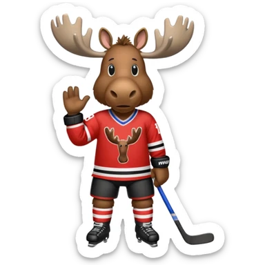 A moose with a hockey jersey with the letters YWS on it  sticker