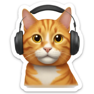 orange cat wearing headphones sticker