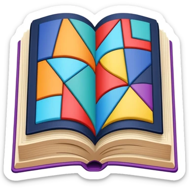 an open book with a dark cover. on the pages of the book, there are examples of tiles in bright colors sticker