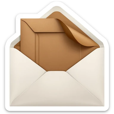 blank greeting card open with brown envelope next to it sticker