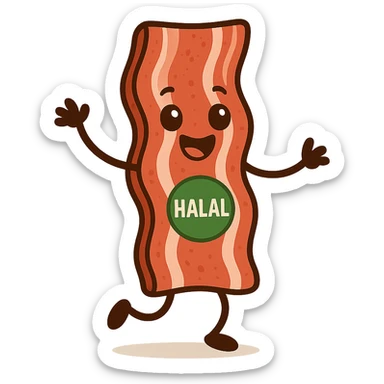 animated halal bacon, lively and fun, visual interpretation 1 sticker