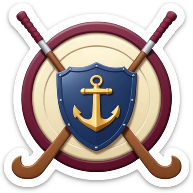 Emoji: Maroon circle, inside is a navy shield with cream outline. Shield has grapes and an anchor. Two cream hockey sticks behind. Cream text "ОДЕЩИНА KIDS sticker