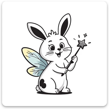 Fluffy rabbit with colorful fairy wings and a magic wand sticker