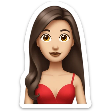 brunette with long straight hair with brown eyes in a full-length red evening dress sticker