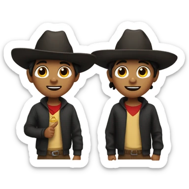 animated  kid with brown skin and black hair and a  mexican hat talking with no background pointing at top left sticker