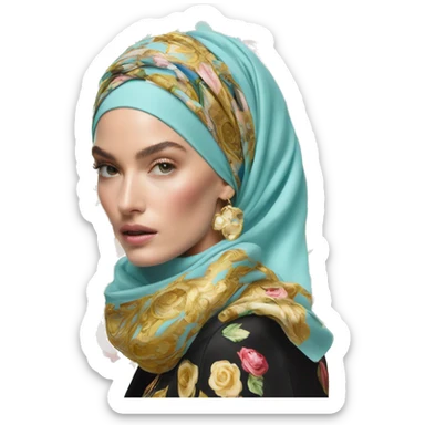 Dolce and Gabbana head scarf with colourful pastel ornament print and golden detais  sticker