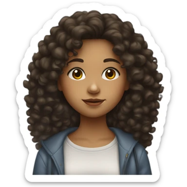 Teenage girl with dark fluffy curly hair with easel sticker