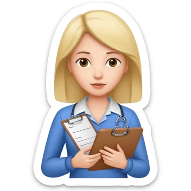 women with clipboard pressed to her chest sticker