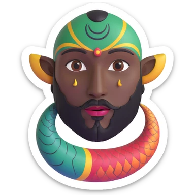 Oxumarê, African rainbow serpent deity with human face, having a small goatee beard and a mole on the left side below the lip sticker