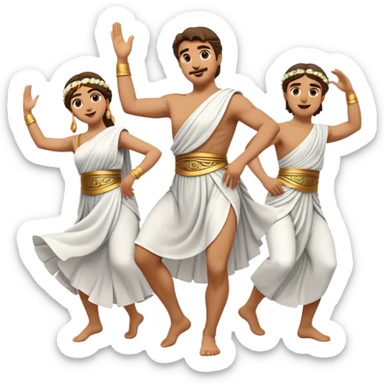 Cinematic Realistic Sirtaki Dance Emoji, depicted as a vibrant traditional Greek dance scene with flowing movements and expressive costumes, rendered with dynamic textures and warm festive lighting that captures its cultural exuberance. sticker