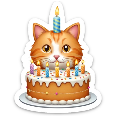 Cat with birthday cake sticker