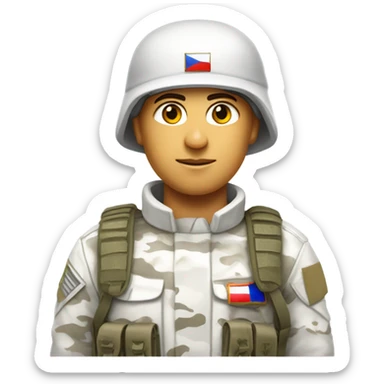 super realistic white soldier with russian flag sticker