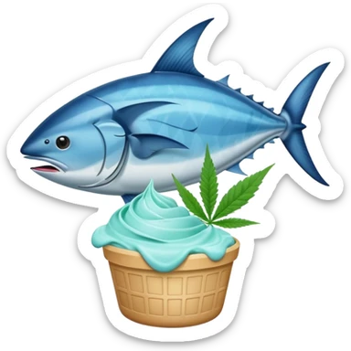 bluefin tuna in a gelato with cannabis leaf sticker