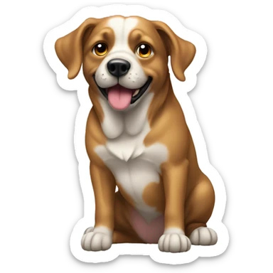 Dog with big ta sticker