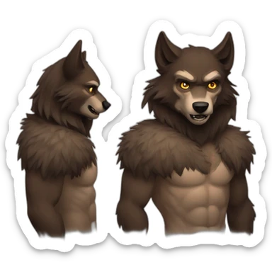 A Werewolf with human face and wolf muzzle and brown fur sticker