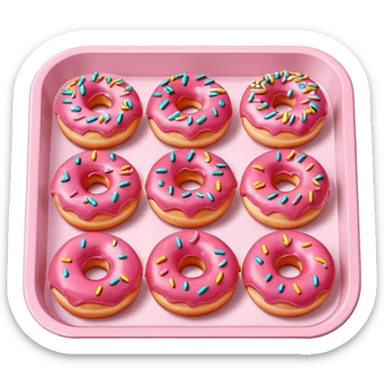 Soft pink strawberry donuts in a soft pink plastic tray sticker