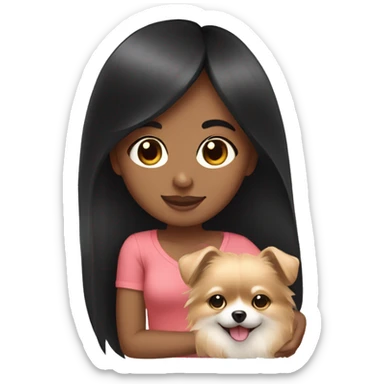 Black hair and medium skin girl holding a pomeranian sticker