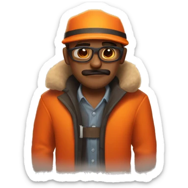 Tf2 Engineer, with a Orange Cap, Brown Mustache, Red Fur Coat, with Orange Sweater Underneath The Coat sticker
