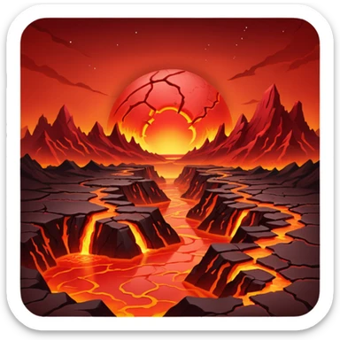 Crimson red planet with fire and cracks sticker