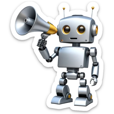 Robot with megaphone representing AI speaking freely sticker