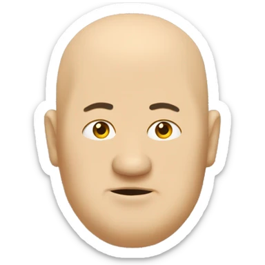 The face of a fat yellow man with no hair on the sides. On the top of his head is a lock of standing hair sticker