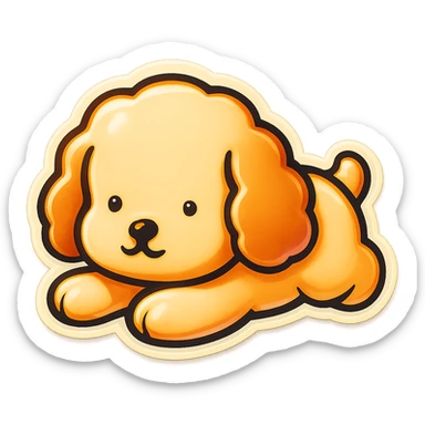 Edit the sticker of the cute dog character lying on its belly with a white background, maintaining the original retro stickers style. sticker