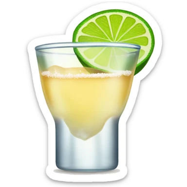 Tequila shot with a lime on top of the glass and salt around the edges sticker