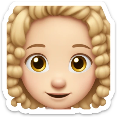 A toddler girl with 2 tiny pig tails on top of her hair with tiny bows, fair skin, blue eyes, light brown hair, smiling, wearing a pastel shirt sticker