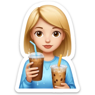 Girl holding iced coffee sticker