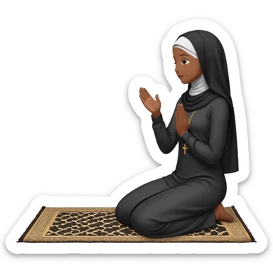 Muslim woman in black jiljab side profile praying on prayer mat  holding up hands to god sticker