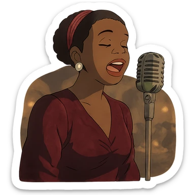 black jazz singer with vintage microphone in a 1940s nightclub sticker