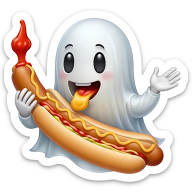 Silly ghost eating a hotdog sticker