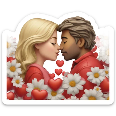 Hyper Realistic Couple kissing surrounded by red hearts and flowers  sticker