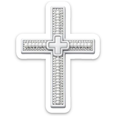Elegant emoji icon of a white cross made of white beads, glossy surface, subtle shadows, pure white palette, centered sticker