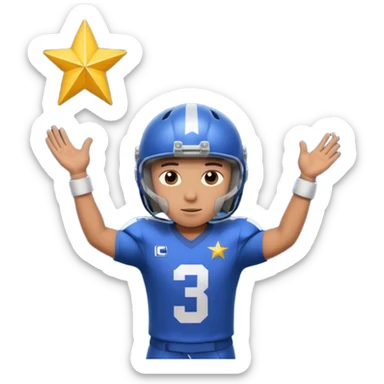 A football player standing in front of a shooting star sticker