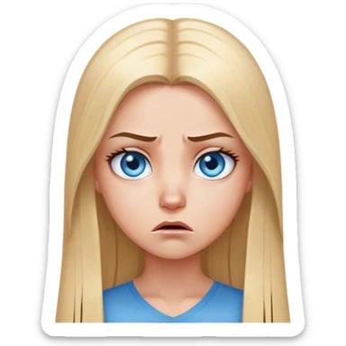 beautiful white girl with long straight blonde hair blue eyes sad angry upset hurt mad sticker