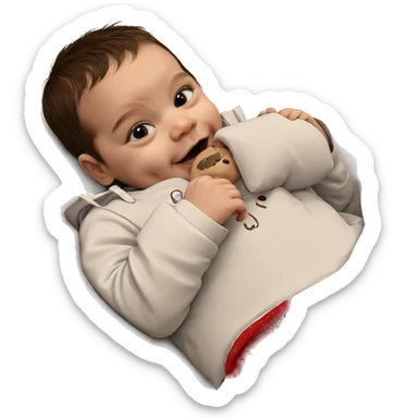 child on bed with pillow sticker