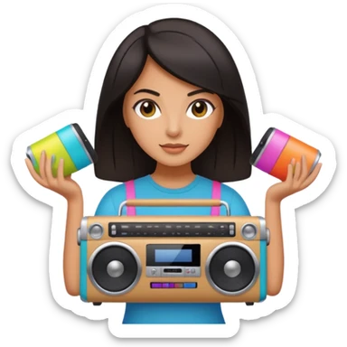 dar hair woman holding colorful boombox sticker