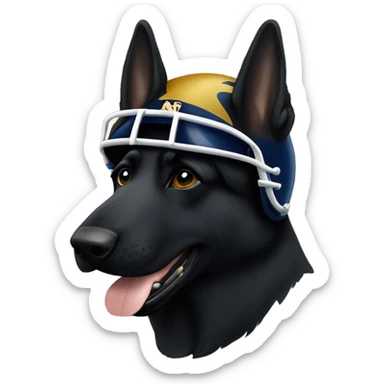 Black German shepherd wearing a notre dame football helmet  sticker