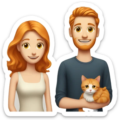 young White husband and wife with one ginger cat   sticker