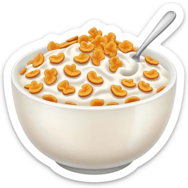 a bowl of cereal with milk with no spoon sticker