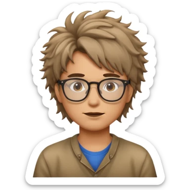 Cabelo bagunçado e oculos sticker