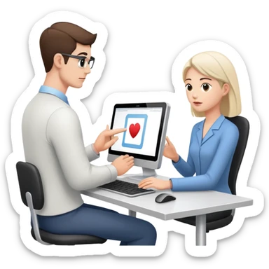 person conducting usability test with participant using computer sticker