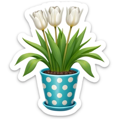 White tulips in polka dot pot  sticker